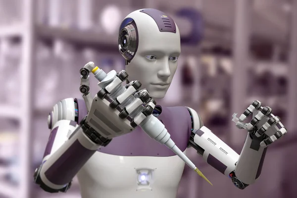 Robot Humanoide Que Trabaja Laboratorio Con Pipeta Tubo Ilustración Conceptual —  Fotos de Stock