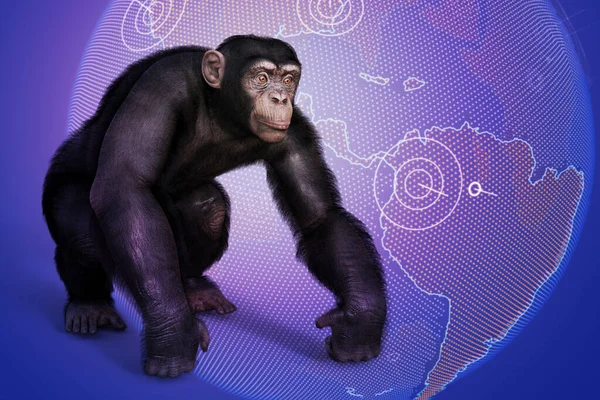 Affenpocken Bewusstsein Affe Auf Einem Hintergrund Mit Erdkarte Konzeptionelle Illustration — Stockfoto