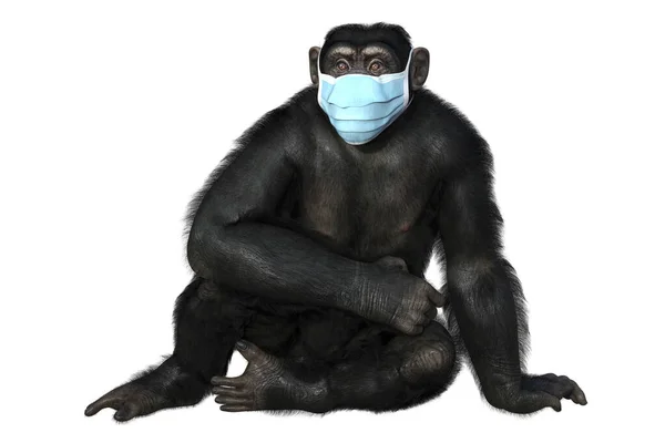 白い背景に隔離された医療用マスクの猿 概念的な3Dイラスト 天然痘の意識 — ストック写真