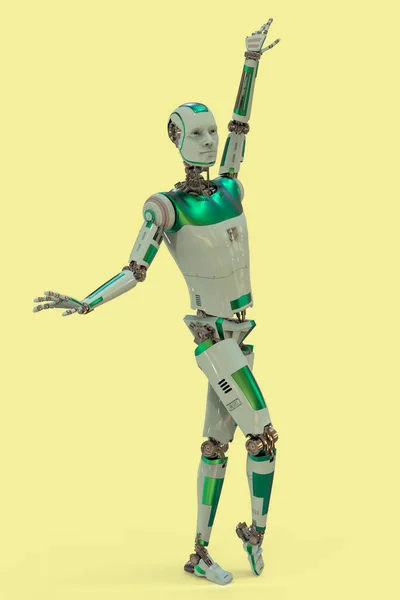 Robot ballet dancer, 3D illustration. Dancing humanoid robot. Android, humanoid, cyborg artificial intelligence concept. Futuristic technology and science fiction