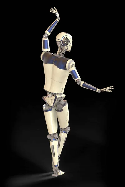 Robot ballet dancer, 3D illustration. Dancing humanoid robot. Android, humanoid, cyborg artificial intelligence concept. Futuristic technology and science fiction