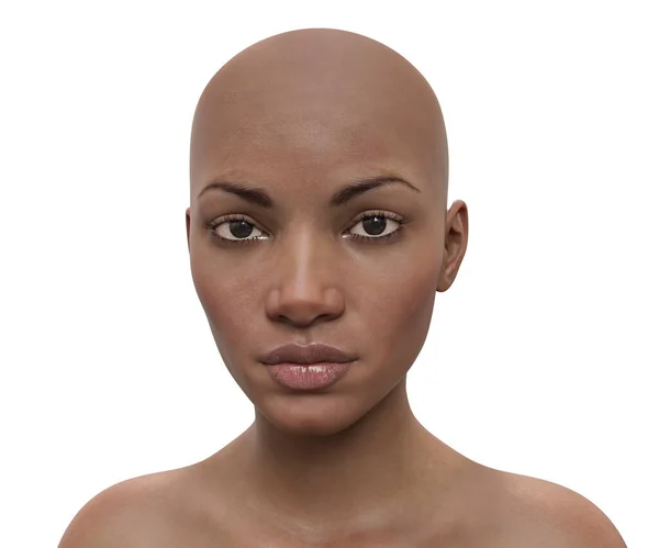Porträtt Vacker Afrikansk Kvinna Utan Hår Tittar Kameran Illustration — Stockfoto