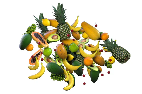 Composition Fruits Illustration Banana Avocado Grape Pine Apple Papaya Other — Stock Photo, Image