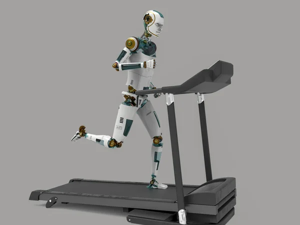 Robot Humanoide Corriendo Una Cinta Correr Ilustración Inteligencia Artificial Deporte —  Fotos de Stock