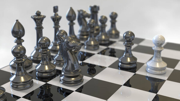 Chess game, 3D illustration. Italian opening, also known as Quiet Game, or Giuoco Piano