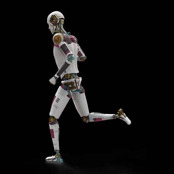 Running humanoid robot, 3D illustration. Artificial intelligence in sport. Future of technology