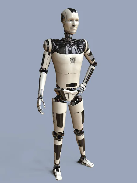 Robot Humanoide Futurista Con Pose Segura Expresión Facial Ilustración —  Fotos de Stock