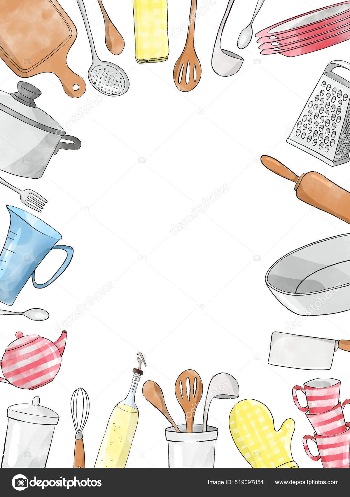 Composición Circular Utensilios Cocina Estilo Plano Dibujos Animados Sobre  Fondo Ilustración de stock de ©ANNAVaulina #519097854