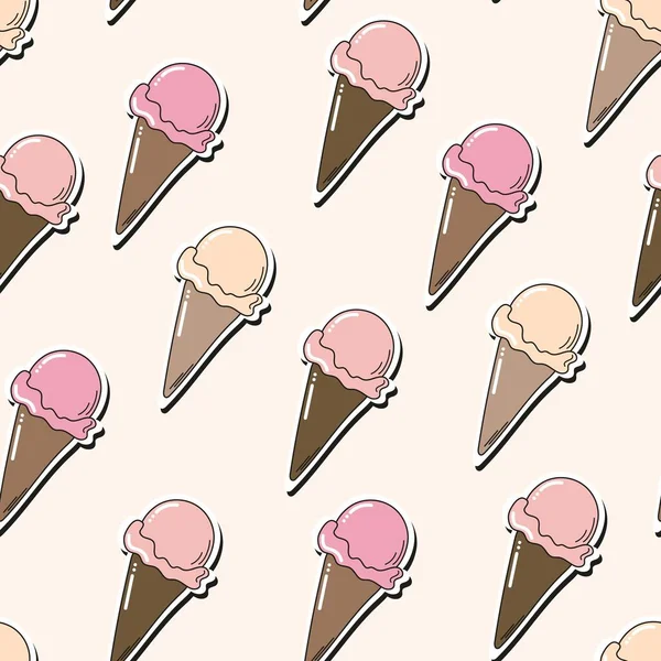 Dondurma külahlarıyla kusursuz desen. Renkli Doodle vektörü. Yazdır.