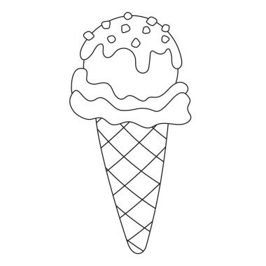 Çocuklar için boyama kitabı sayfaları. Şirin bir dondurmanın siyah ve beyaz dış hatları. Görüntü.