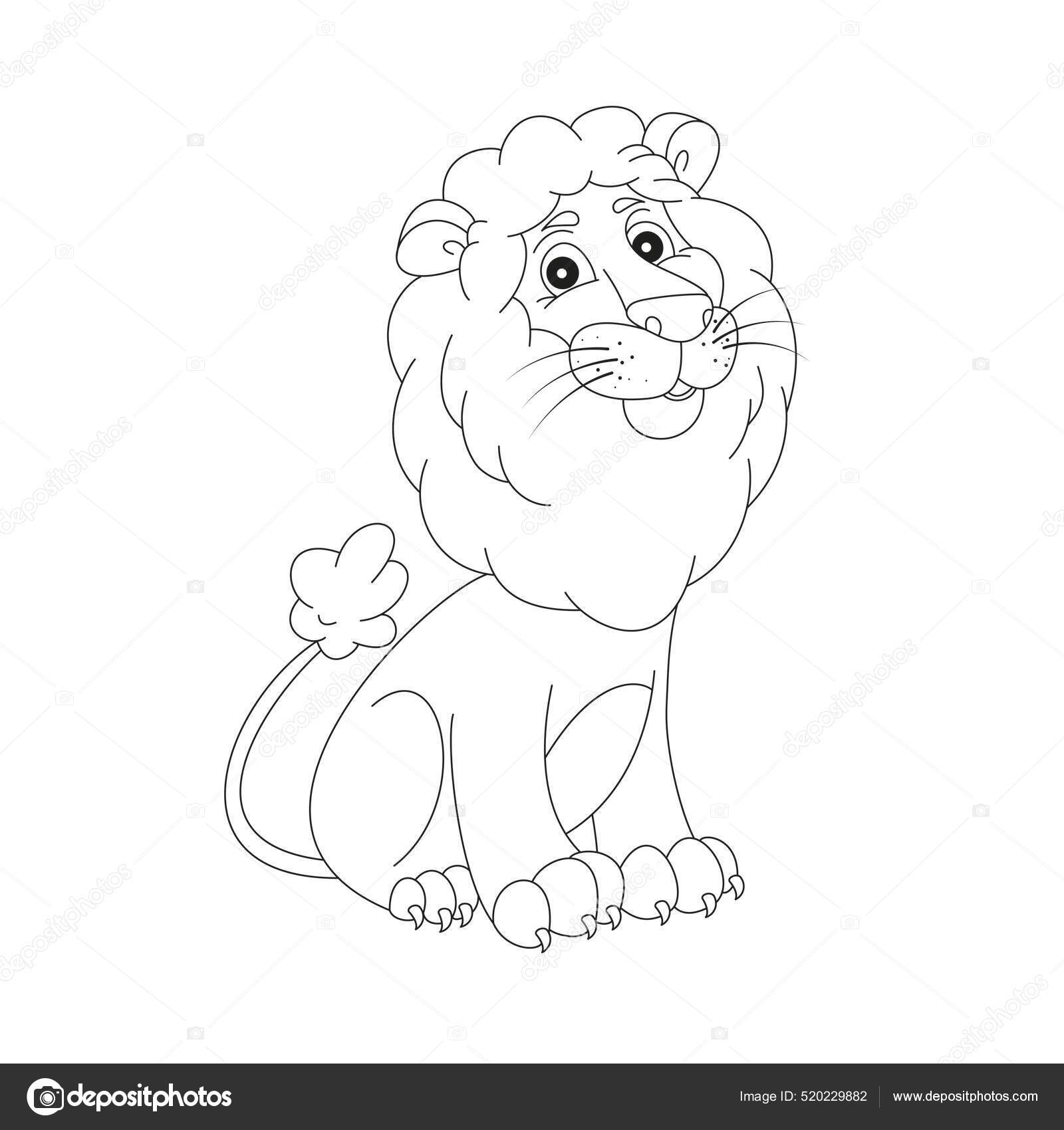 大人と子供のためのぬりえブックページ かわいいライオンのベクトル黒と白の輪郭画像 イラスト ストックベクター ©ANNAVaulina  520229882, image size:1600x1700