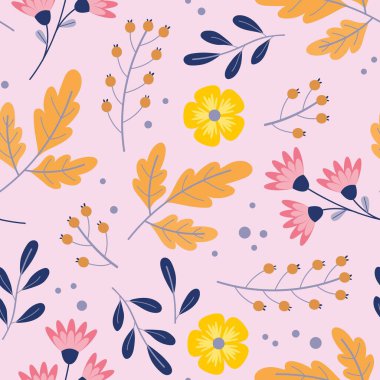 Çiçeklerle desenli şirin çiçek deseni. Yabani çiçek illüstrasyonu. Moda baskıları için zarif bir şablon. Desen.