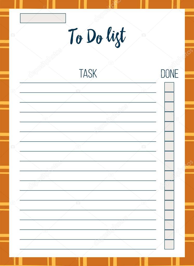 Template for notes, to do and buy lists. Organizer, planner, schedule. Vector illustration. Notebook.