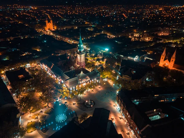 Vista Aérea Del Centro Ciudad Subotica Por Noche —  Fotos de Stock