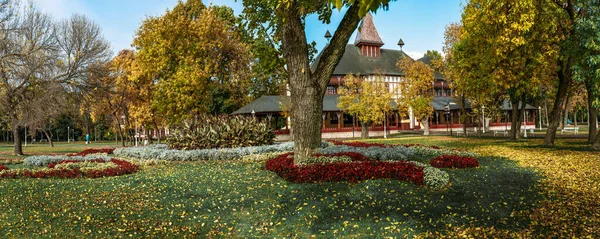 Kleurrijke Panorama Van Herfst Schoonheid Het Historische Gebouw Palic Servië — Stockfoto