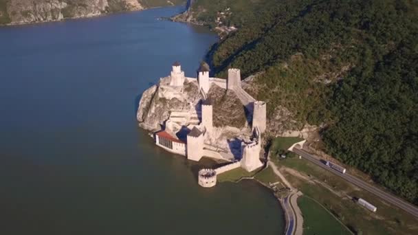 Vue Par Drone Forteresse Golubac Danube Serbie — Video