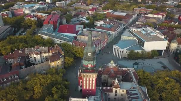 Vista Del Dron Torre Del Reloj Del Ayuntamiento Subotica Serbia — Vídeo de stock