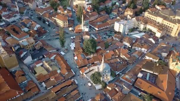 Вид Беспилотника Баскарсию Центр Города Сараево — стоковое видео