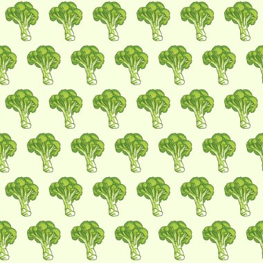 Brokoli el çizimi vektör dikişsiz desen, Brokoli dikişsiz desen tasarımı