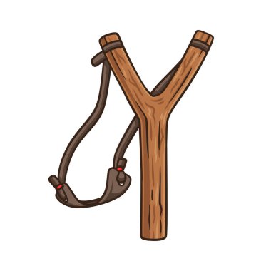 hand drawn wooden slingshot vector illustration with natural color