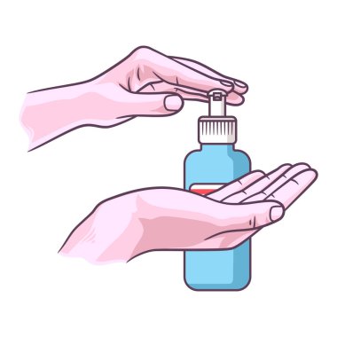 hands using hand sanitizer vector illustration, sanitizer disinfectant, hand sanitizer