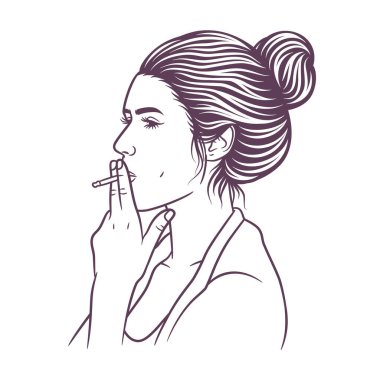 Beautiful woman smoking a cigarette vector illustration, Woman holds a cigarette