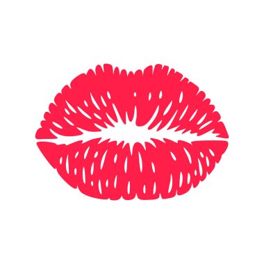 Red Lipstick Print on white, Beauty female lips vector illustration