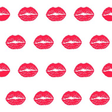 Female lips kiss seamless pattern background, Vector woman red lipstick kiss prints