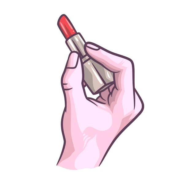 Female Hand Holding Lipstick Vector Illustration Elegant Women Hand Holds — 스톡 벡터