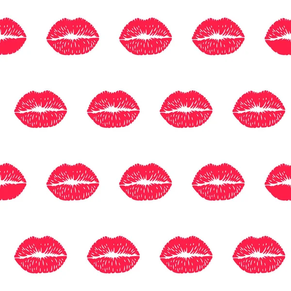 Female Lips Kiss Seamless Pattern Background Vector Woman Red Lipstick — 스톡 벡터