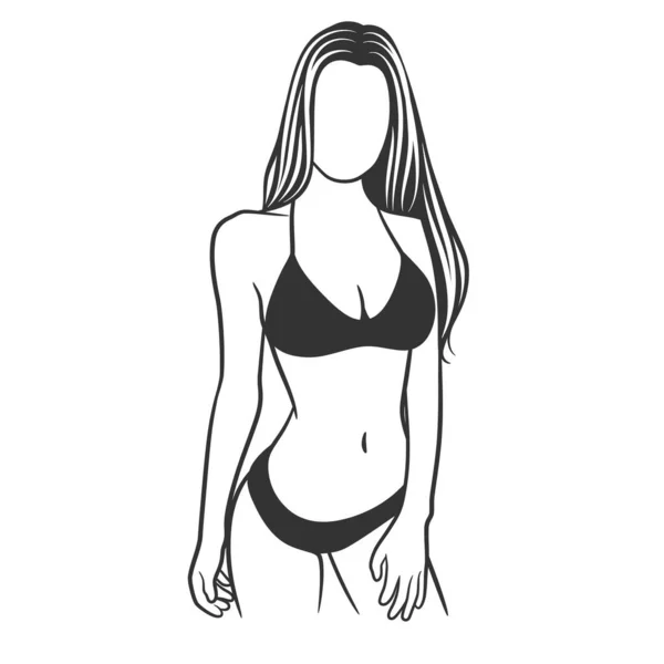 Beautiful Girl Bikini Black White Drawing Beautiful Curvy Woman Body — Stockový vektor