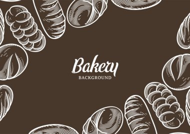 Vintage bakery background with sketched bread vector illustration. Bakery or bakehouse menu