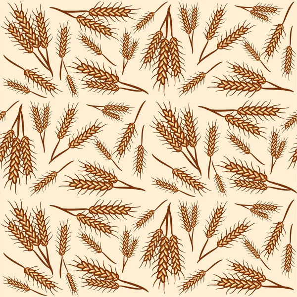 Wheat Seamless Pattern Background Hand Drawn Pattern Wheat Ears — Stok Vektör