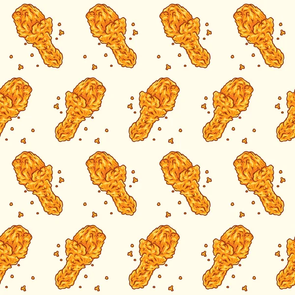 Crispy Fried Chicken Seamless Pattern Fast Food Pattern Background — Vettoriale Stock