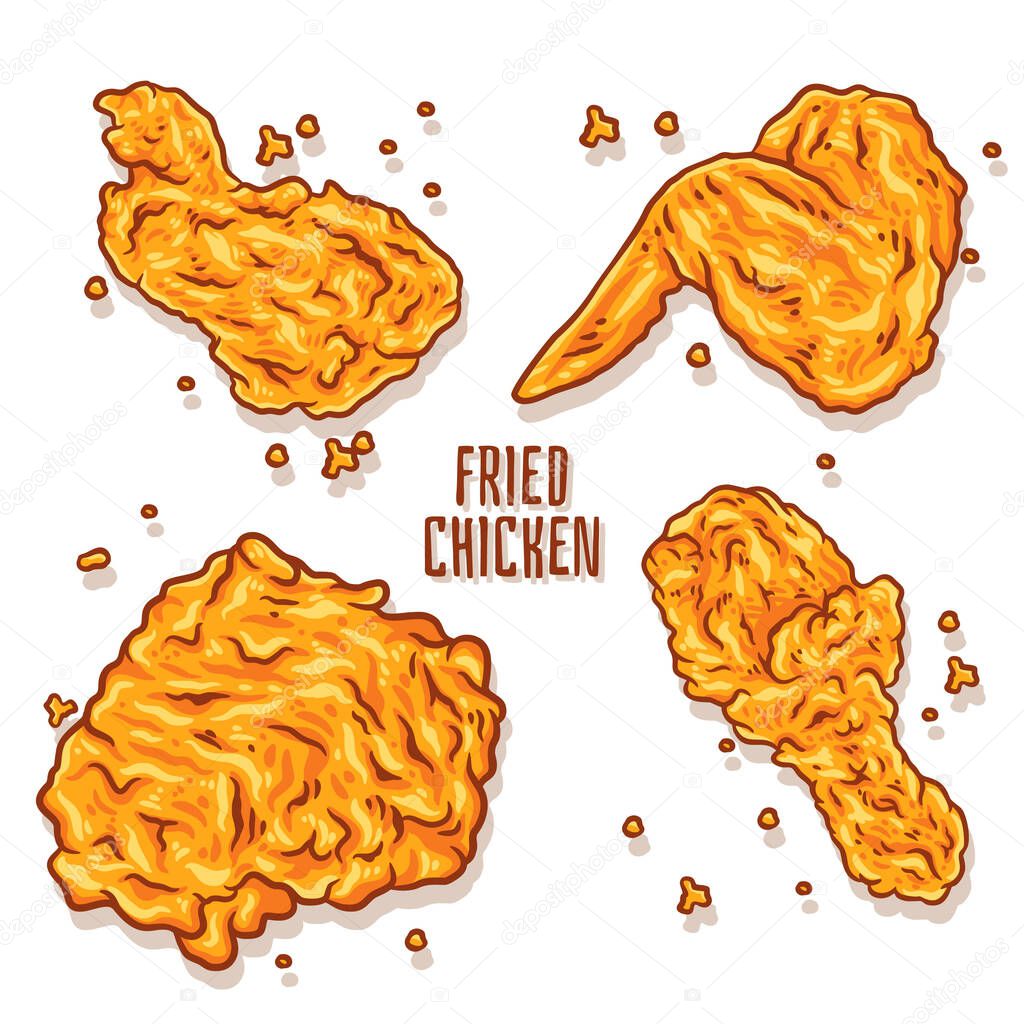Crispy fried chicken vector illustration. Fried chicken illustration vector. Fast food