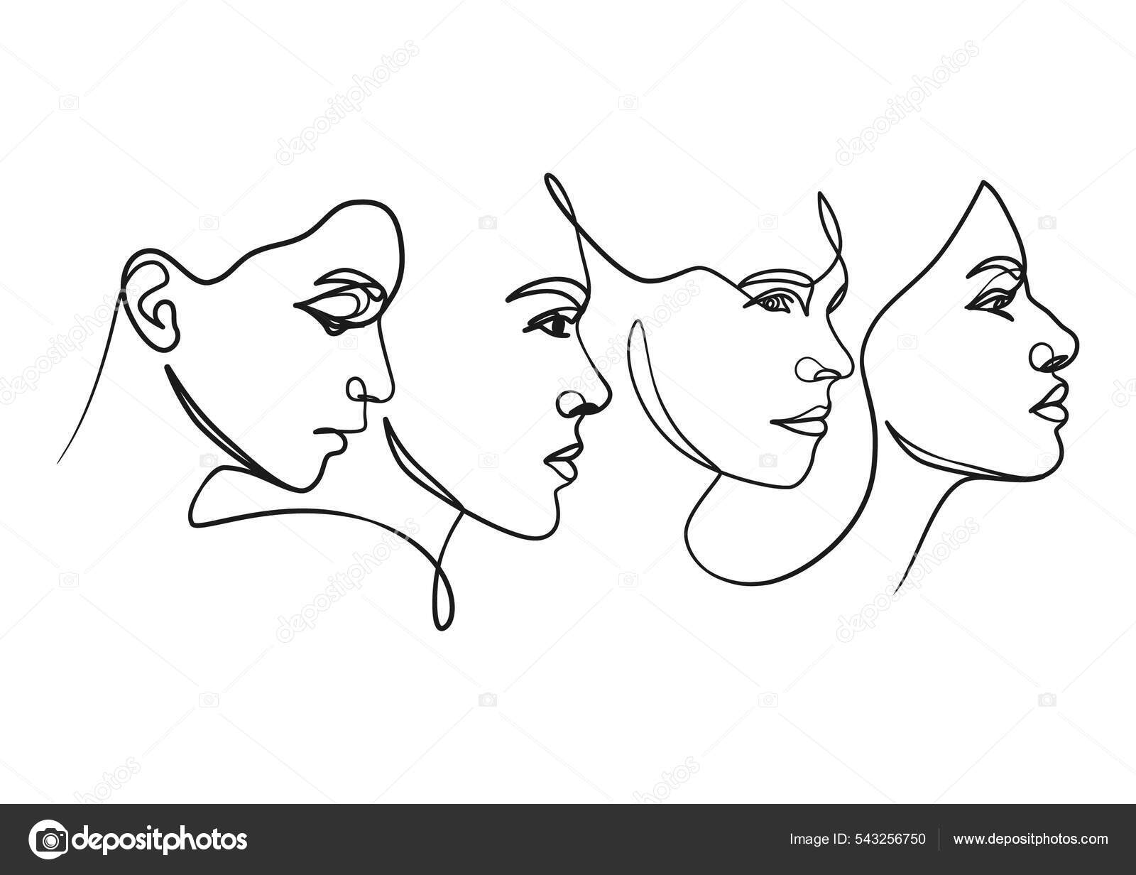 Continuous Line Drawing Woman Face Cute Female Linear Portrait One