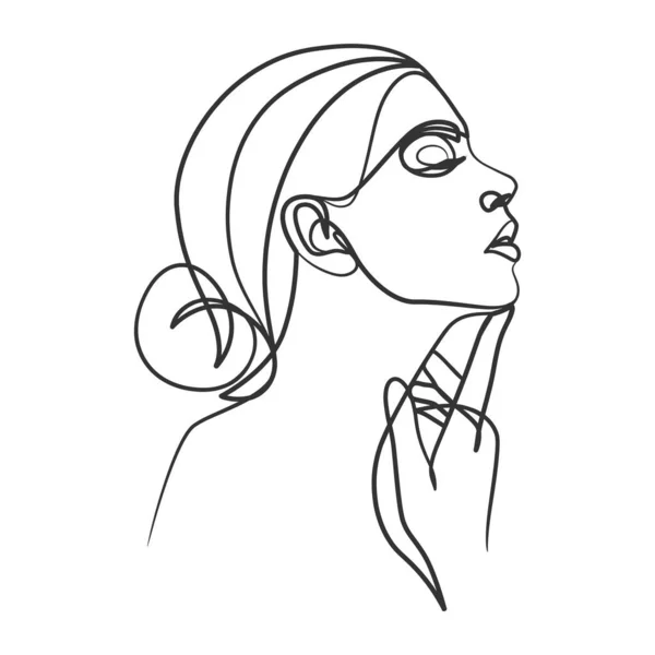 Dibujo Continuo Cara Mujer Lindo Retrato Lineal Femenino Retrato Mujer — Vector de stock