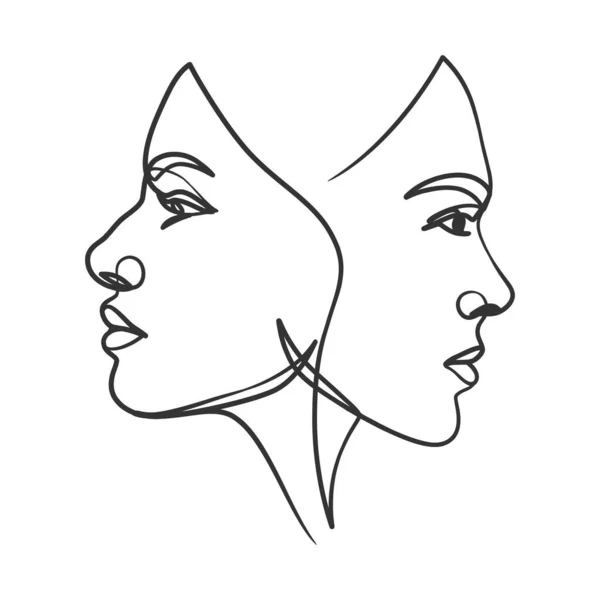 女性の顔の連続線画 かわいい女性の線画 一人の女性の肖像 — ストックベクタ