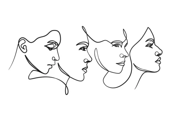 Dessin Trait Continu Visage Femme Mignon Portrait Linéaire Féminin Portrait — Image vectorielle