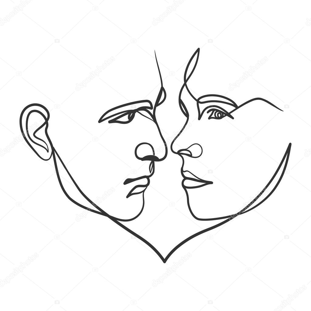 Continuous line art drawing couple. Line art man and woman. Hand drawn minimalist style.