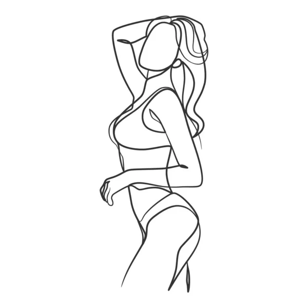 Desenho Arte Uma Linha Contínua Corpo Mulher Biquíni Jovem Menina — Vetor de Stock