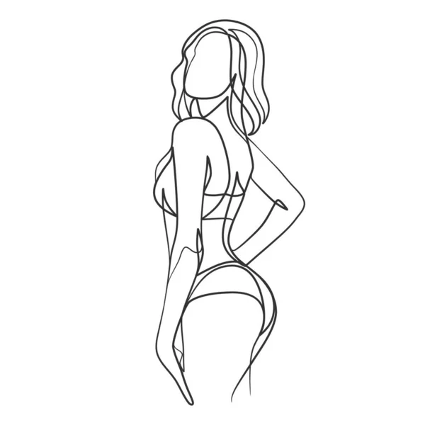 Disegno Continuo Una Linea Arte Del Corpo Della Donna Bikini — Vettoriale Stock