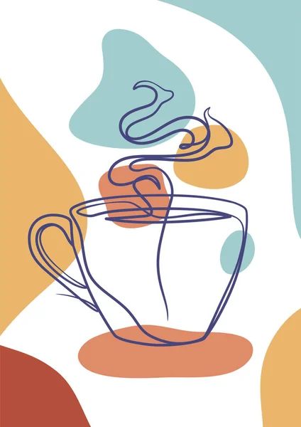 Continu Lijn Kunst Poster Een Kopje Koffie Koffie Een Lijn — Stockvector