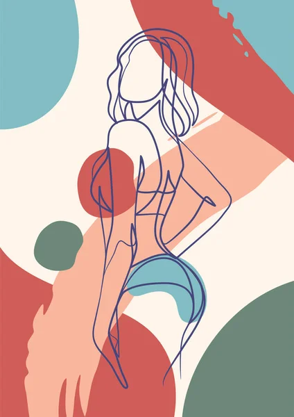 Affiche Art Une Ligne Continue Corps Femme Bikini Jeune Fille — Image vectorielle