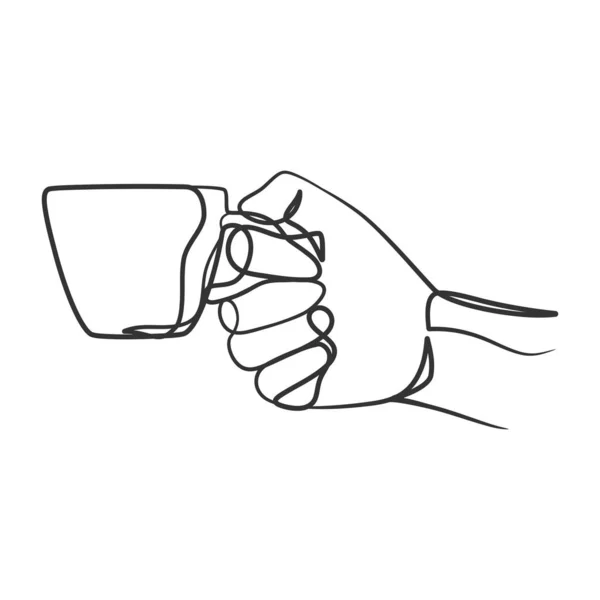 Disegno Arte Linea Continua Mani Che Tengono Una Tazza Caffè — Vettoriale Stock