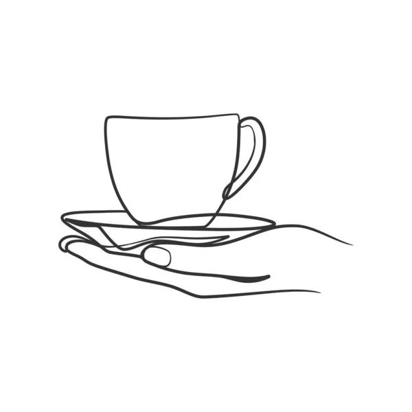 Dessin Art Ligne Continue Des Mains Tenant Une Tasse Café — Image vectorielle