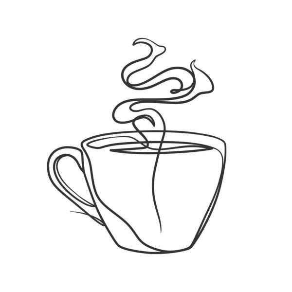 Continuous line drawing a cup of coffee. Coffee one line art drawing vector illustration