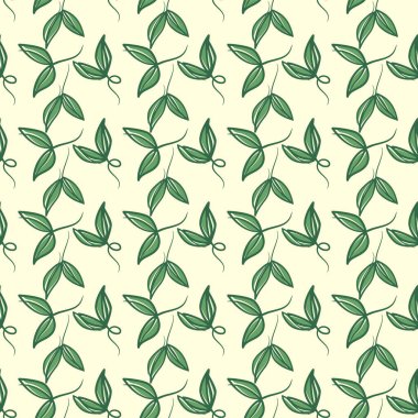 Botanik çiçekleri pürüzsüz izler bırakır. Yaz ve bahar baskısı. Çiçek deseni, yeşil yapraklar.