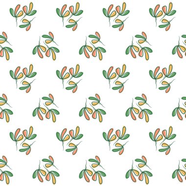 Botanik çiçekleri pürüzsüz izler bırakır. Yaz ve bahar baskısı. Çiçek deseni, yeşil yapraklar.