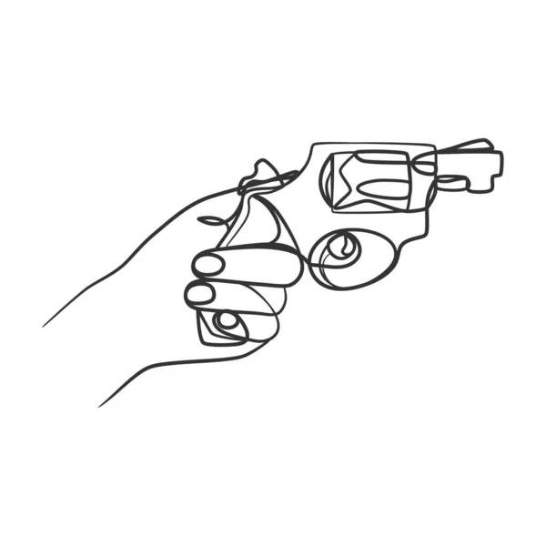 Aralıksız Ele Tutuşan Silah Çizimleri Silahı Tutan Tek Bir Çizgi — Stok Vektör